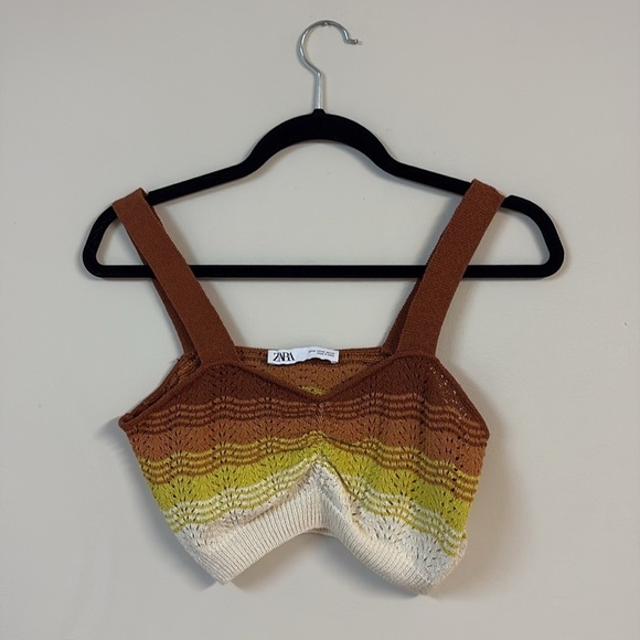 BNWOT Zara Brown and Yellow Crochet Crop Top size M - Picture 3 of 4